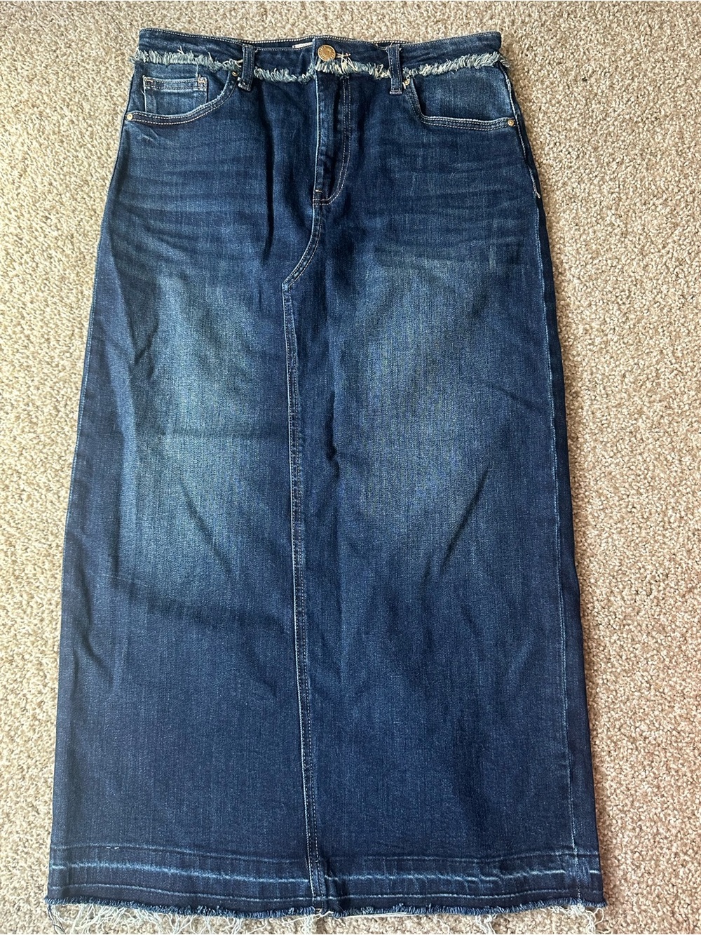 Kut from the Kloth Dark Blue Denim midi Skirt with back slit